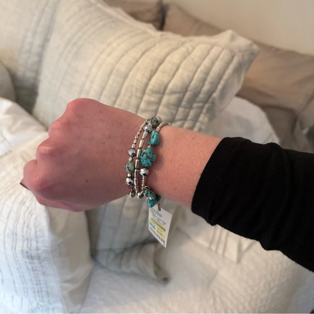 Turquoise & Silver Beaded Wrap Bracelet – NWT - Picture 1 of 8